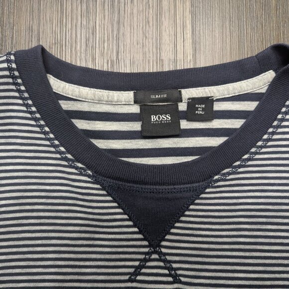 Hugo Boss | Men's  Large Slim Sweater | Grey/Navy Stripes - Picture 3 of 5
